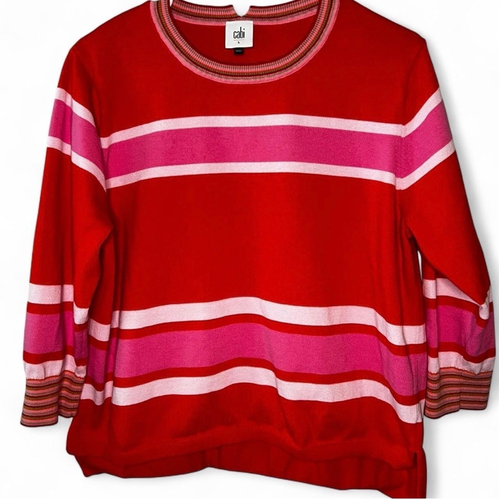 CAbi Bold Red and Pink Striped Sweater